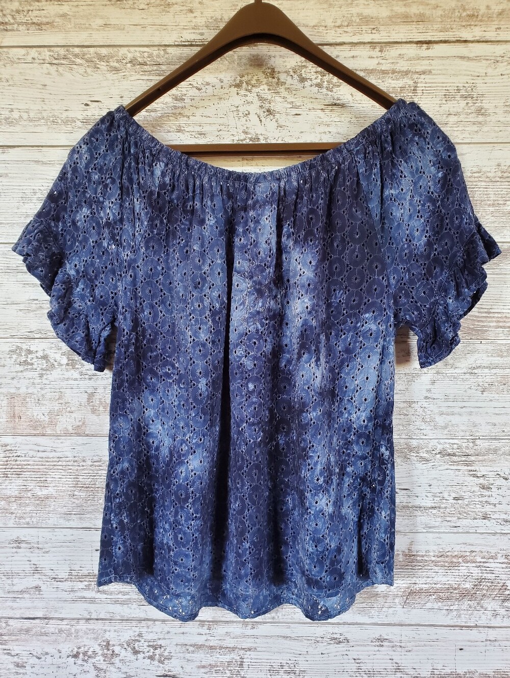 Knox Rose Tie Dye Eyelet Top Flutter Sleeve Blouse Boho Vacation - Picture 3 of 11